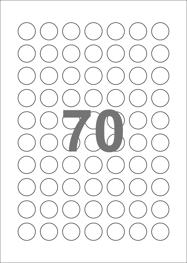 A4-etiketter, 70 Udstansede etiketter/ark, Ø20 mm, hvid mat, 100 ark